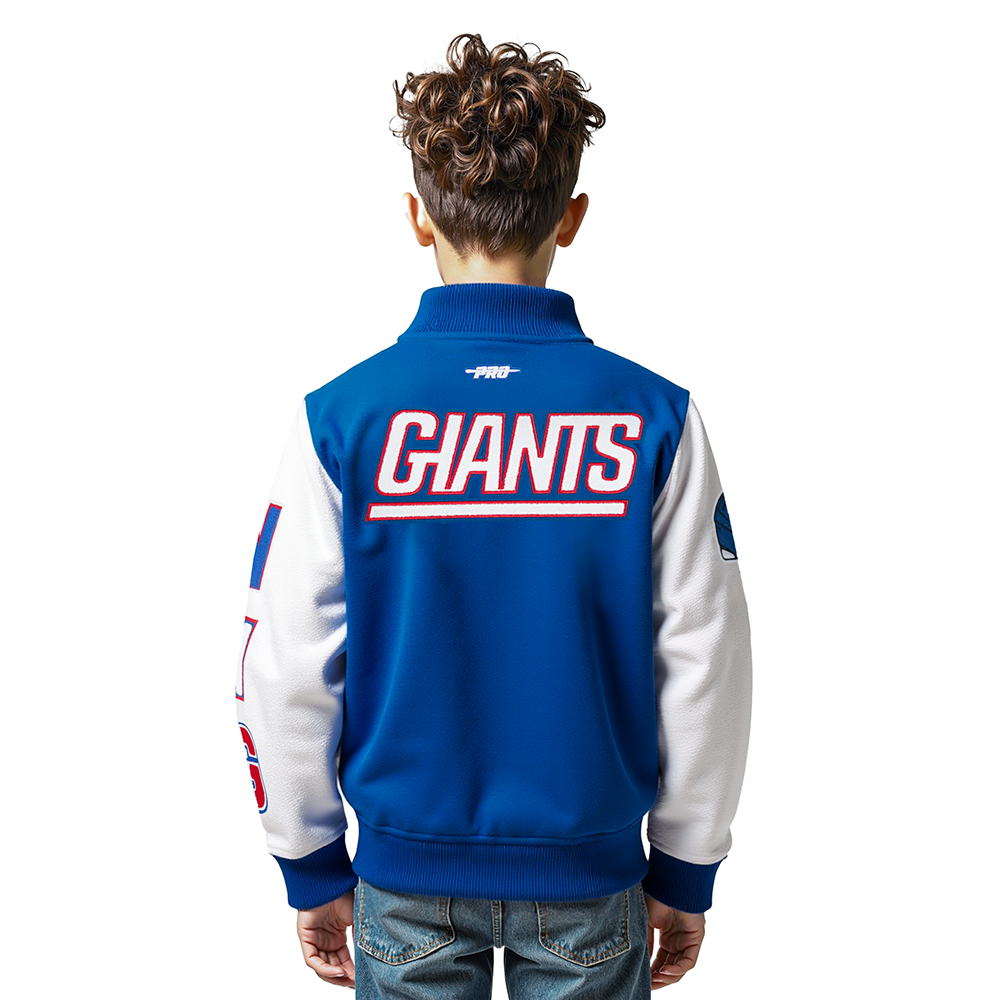 NFL NEW YORK GIANTS CLASSIC BIG BOYS WOOL VARSITY JACKET (DODGER BLUE/WHITE)