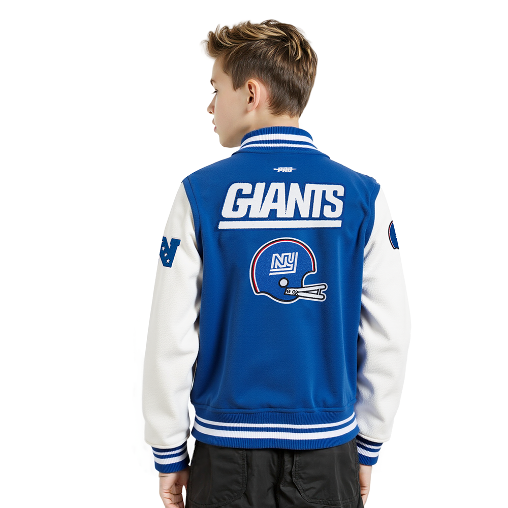NFL NEW YORK GIANTS RETRO CLASSIC BIG BOYS RIB WOOL VARSITY JACKET (DODGER BLUE/WHITE)