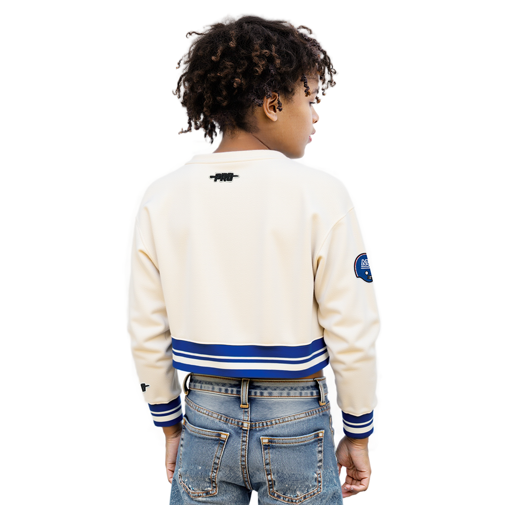 NFL NEW YORK GIANTS RETRO CLASSIC BIG GIRL'S RIB FLC CREWNECK (EGGSHELL/DODGER BLUE)