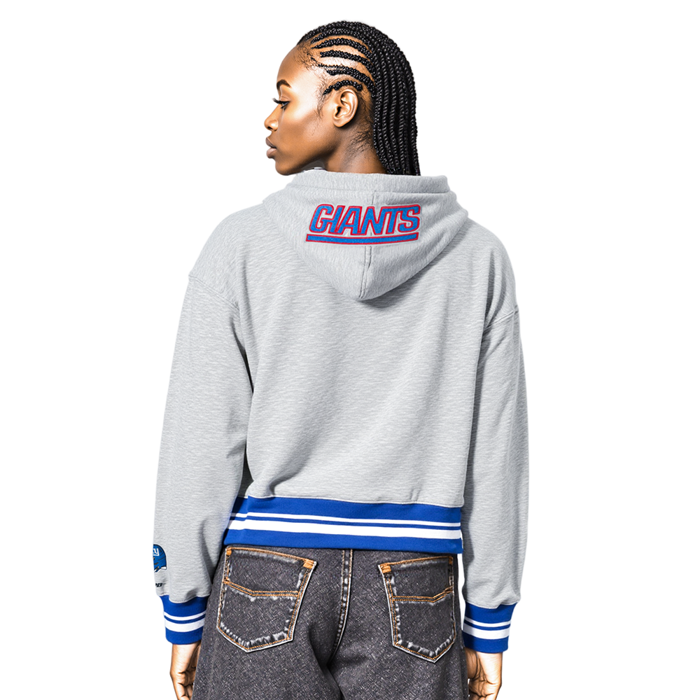 NFL NEW YORK GIANTS MASHUP WOMEN'S RIB CROPPED PO HOODIE (HEATHER GREY/DODGER BLUE)