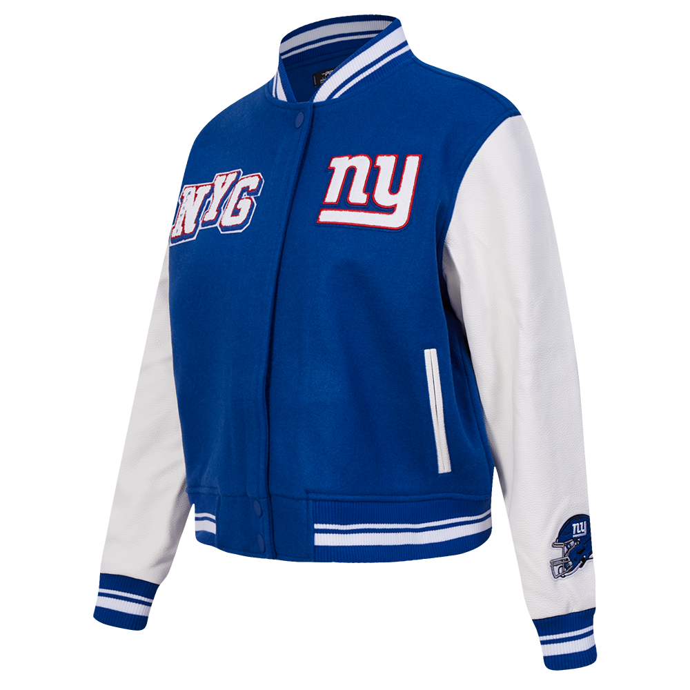 NFL NEW YORK GIANTS MASHUP WOMEN'S RIB WOOL VARSITY JACKET (DODGER BLUE/WHITE)