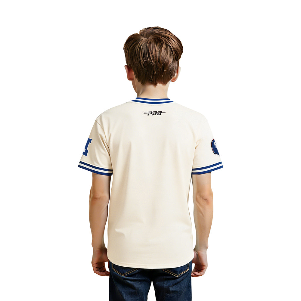 NFL NEW YORK GIANTS RETRO CLASSIC LITTLE BOY'S SS STRIPED RIB TEE (EGGSHELL/DODGER BLUE)