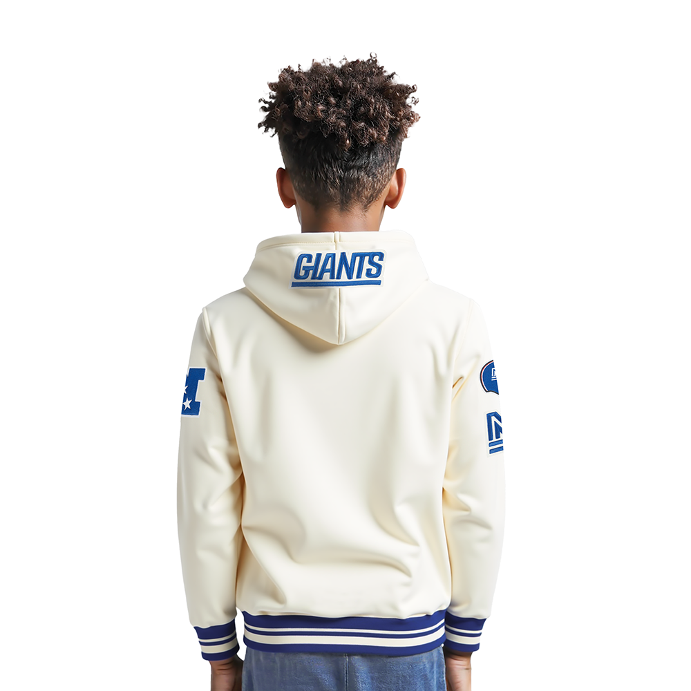 NFL NEW YORK GIANTS RETRO CLASSIC LITTLE BOY'S RIB FLC PO HOODIE (EGGSHELL/DODGER BLUE)