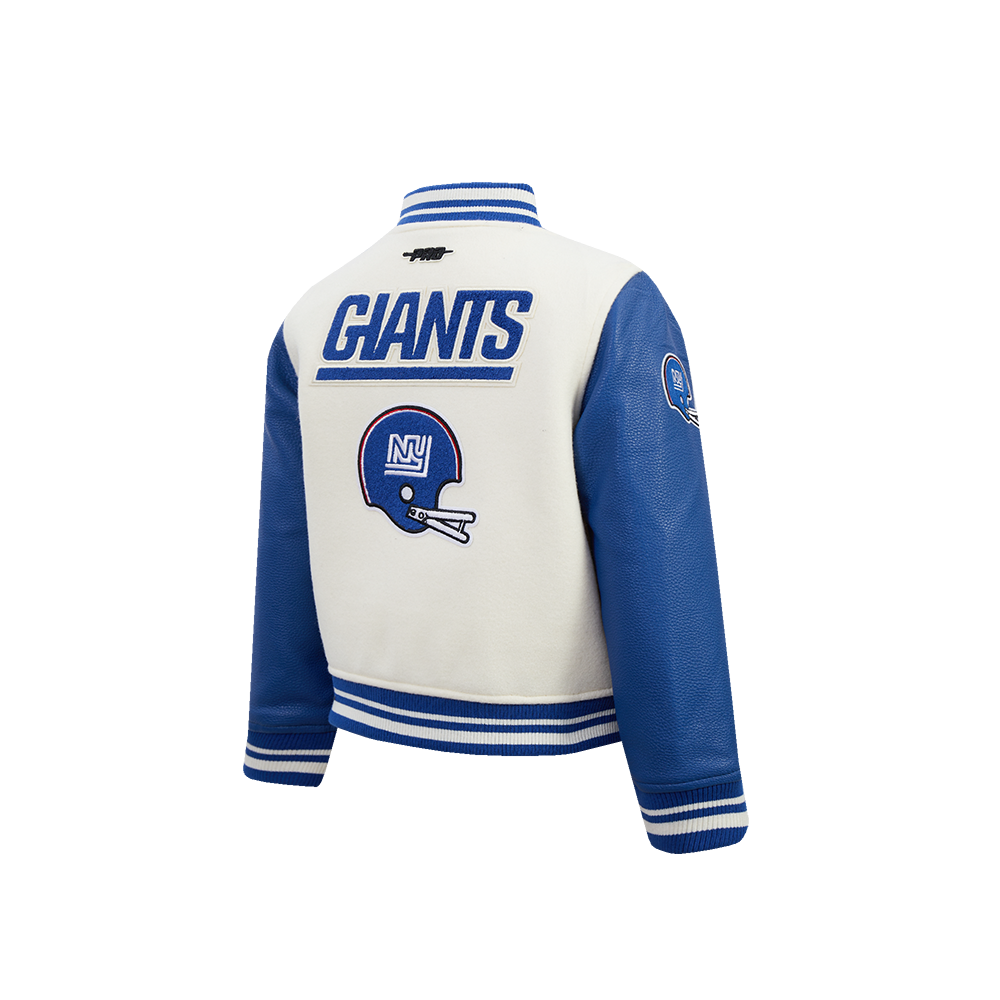 NFL NEW YORK GIANTS RETRO CLASSIC LITTLE BOY'S RIB WOOL VARSITY JACKET (EGGSHELL/DODGER BLUE)