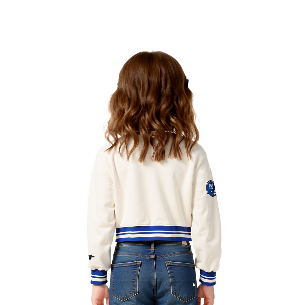 NFL NEW YORK GIANTS RETRO CLASSIC TODDLER GIRL'S RIB FLC CREWNECK (EGGSHELL/DODGER BLUE)