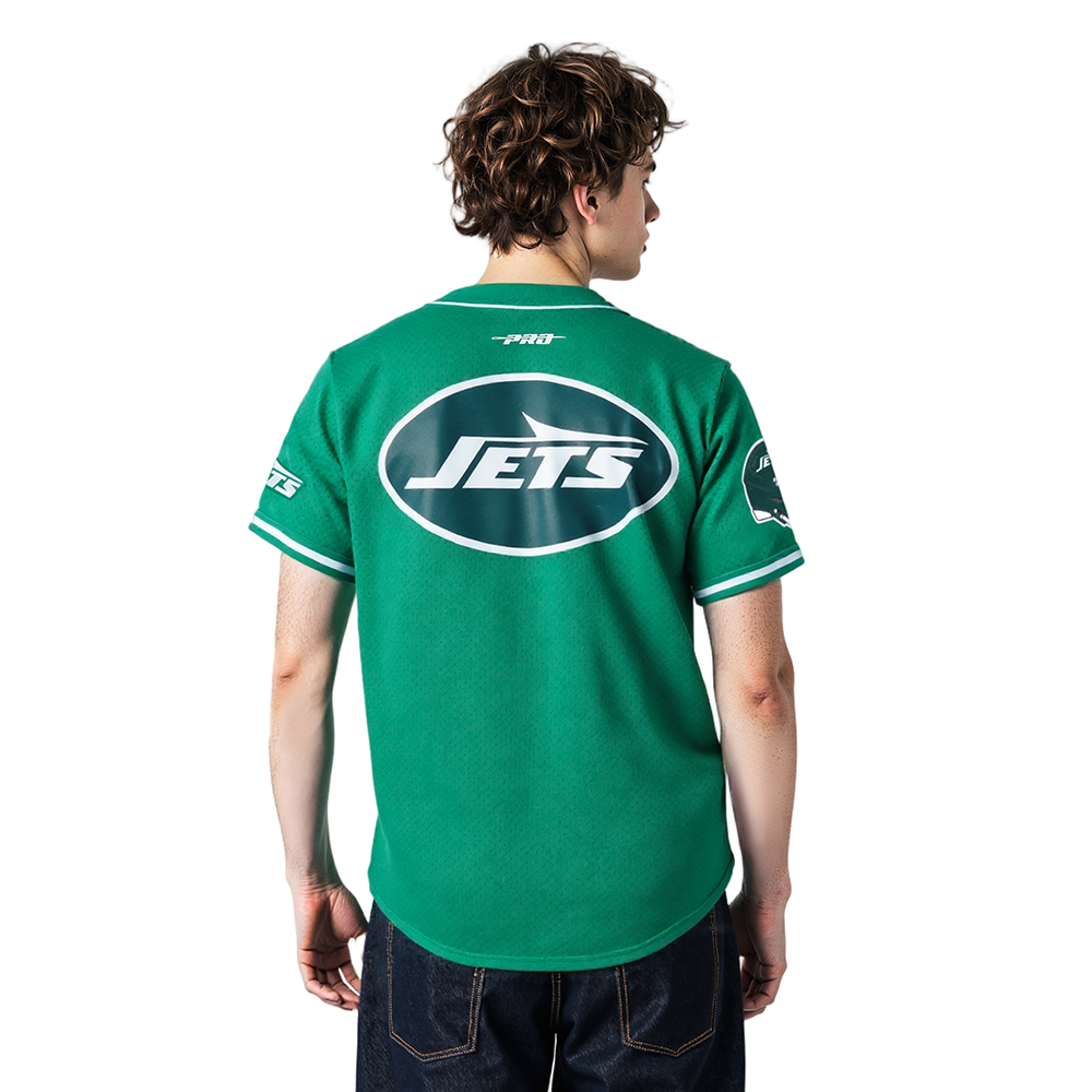 NFL NEW YORK JETS SCRIPT TAIL MEN'S MESH BUTTON DOWN SHIRT (KELLY GREEN)