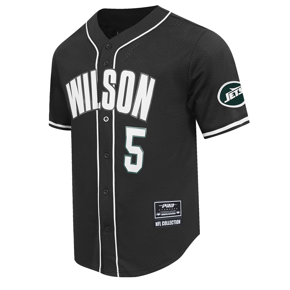NFL NEW YORK JETS GARRETT WILSON #5 CLASSIC MEN'S MESH BUTTON DOWN SHIRT (BLACK)
