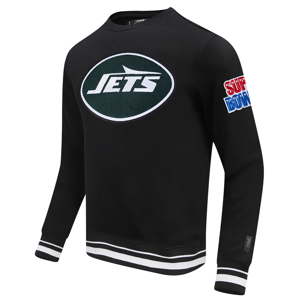 NFL NEW YORK JETS MASH UP MEN'S RIB FLC CREWNECK (BLACK)