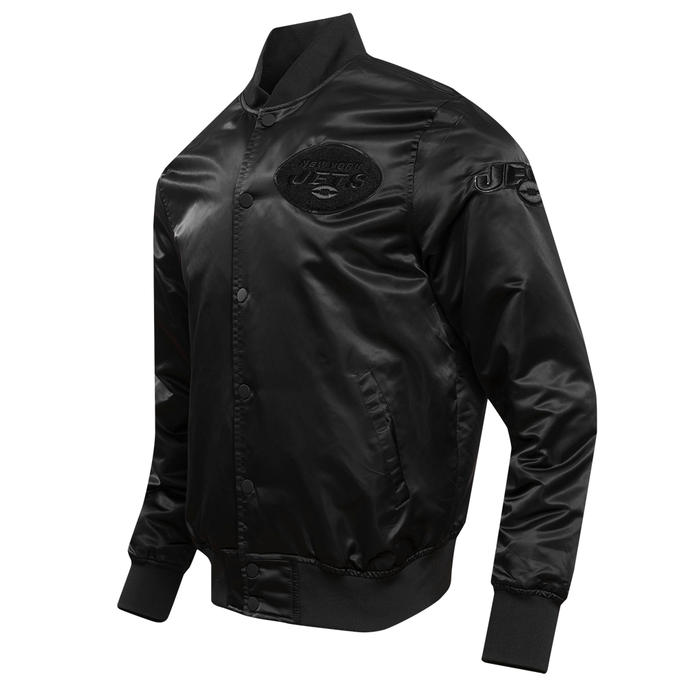 NFL NEW YORK JETS TRIPLE BLACK SATIN JACKET (TRIPLE BLACK)