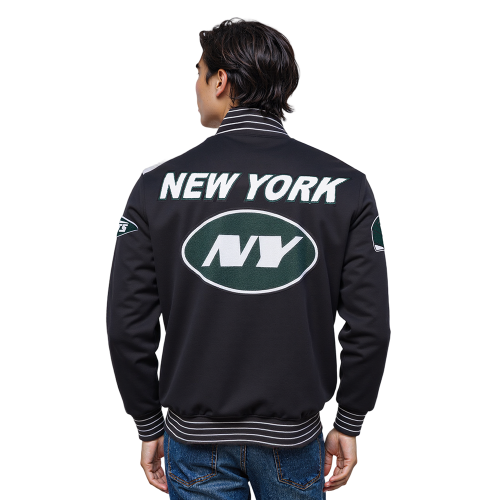 NFL NEW YORK JETS PRO GAME DAY MEN'S DBL KNIT JACKET (BLACK/SILVER/WHITE)