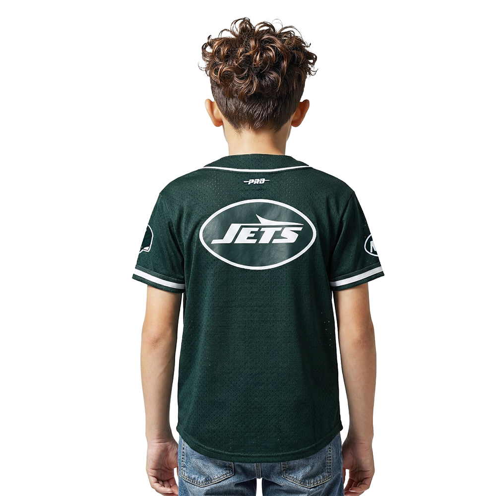 NFL NEW YORK JETS CLASSIC BIG BOY'S MESH BUTTON DOWN SHIRT (FOREST GREEN)