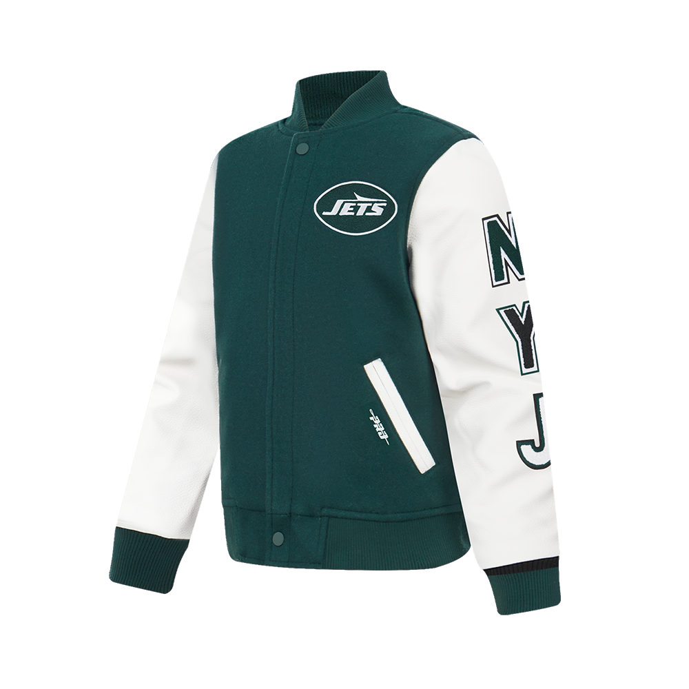 NFL NEW YORK JETS CLASSIC BIG BOYS WOOL VARSITY JACKET (FOREST GREEN/WHITE)