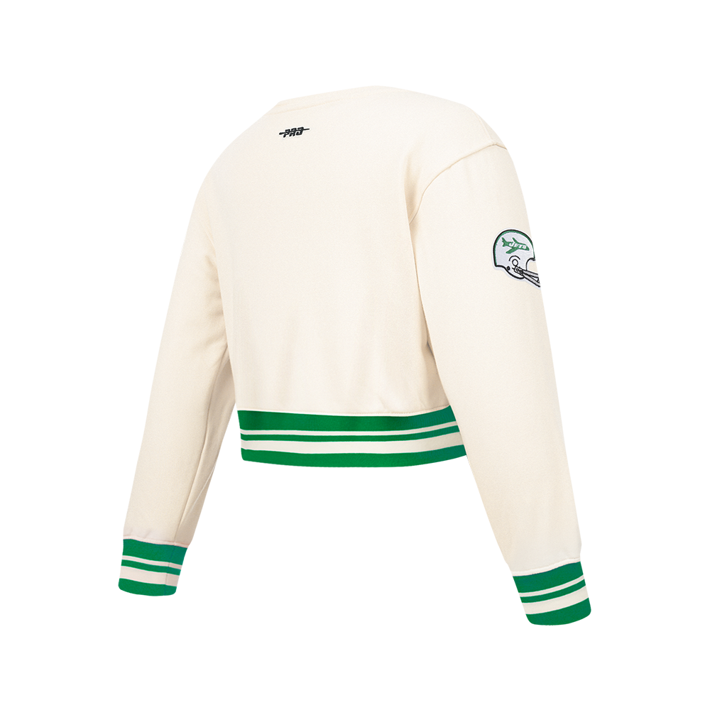 NFL NEW YORK JETS RETRO CLASSICS BIG GIRL'S RIB FLEECE CREWNECK (EGGSHELL/ KELLY GREEN)