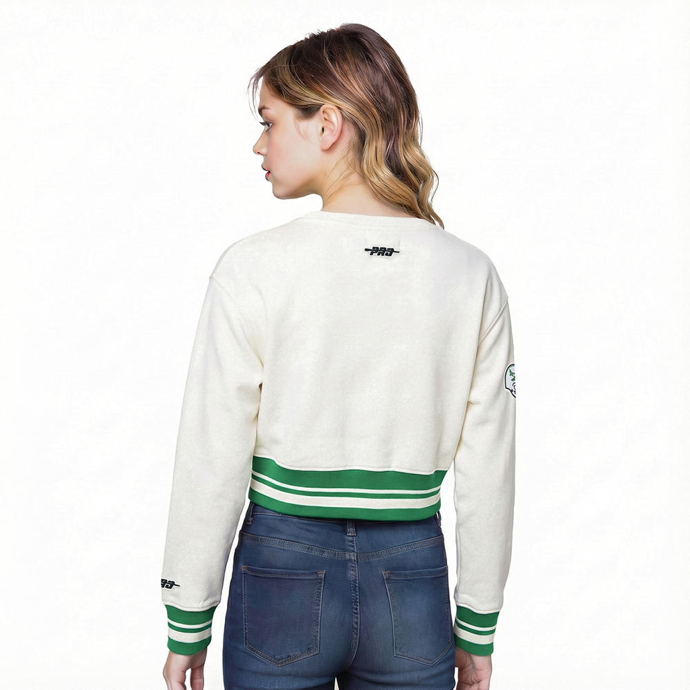 NFL NEW YORK JETS RETRO CLASSICS BIG GIRL'S RIB FLEECE CREWNECK (EGGSHELL/ KELLY GREEN)
