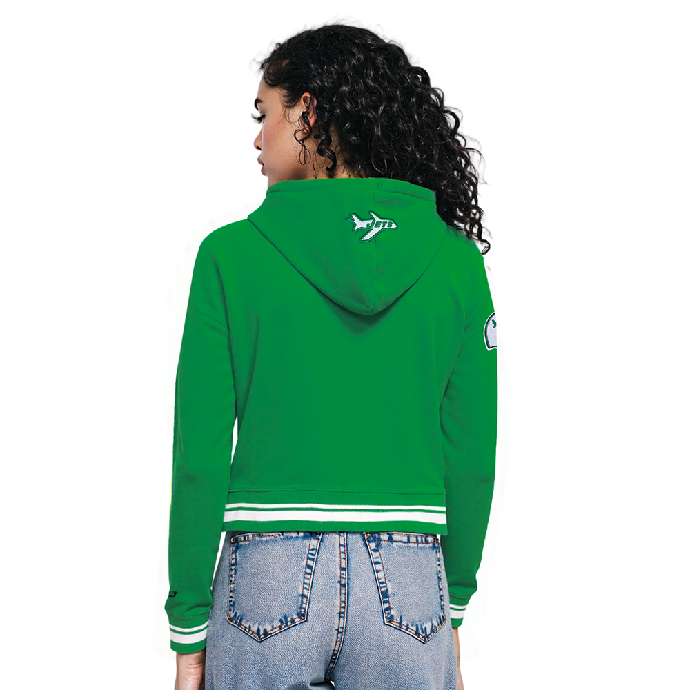 NFL NEW YORK JETS RETRO CLASSIC WOMEN'S RIB CROPPED PO HOODIE (KELLY GREEN)