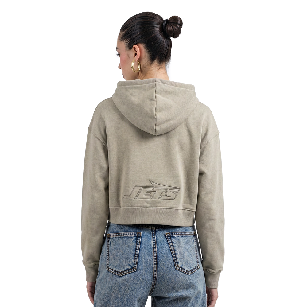 NFL NEW YORK JETS NEUTRAL WOMEN'S CROPPED FLC PO HOODIE (TAUPE)