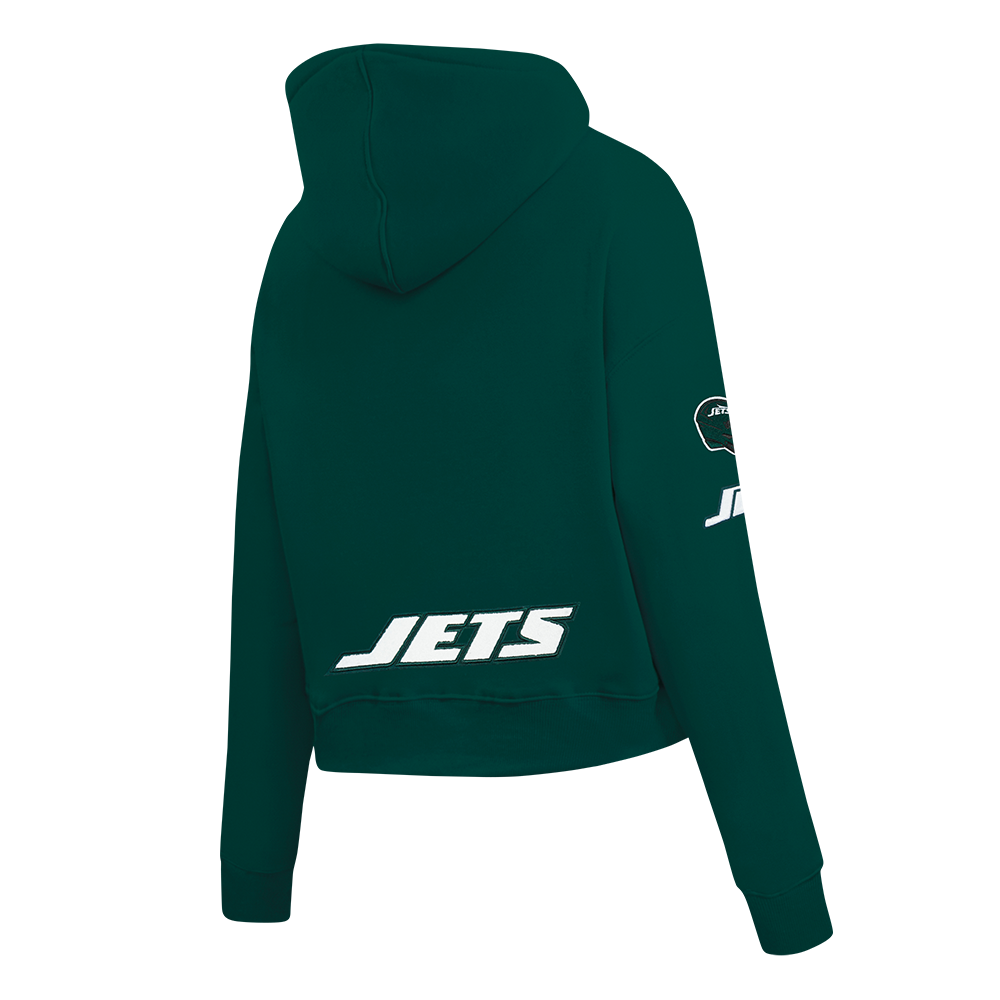 NFL NEW YORK JETS CLASSIC WOMEN'S CROPPED FLEECE PULLOVER HOODIE (FOREST GREEN)