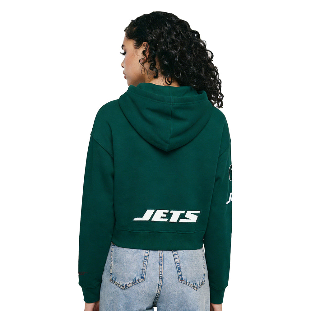 NFL NEW YORK JETS CLASSIC WOMEN'S CROPPED FLEECE PULLOVER HOODIE (FOREST GREEN)
