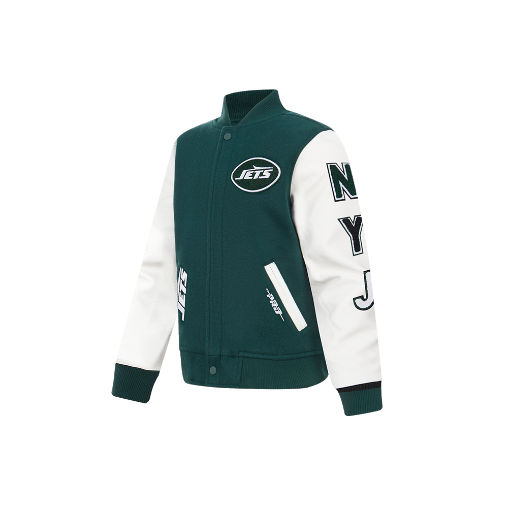 NFL NEW YORK JETS CLASSIC LITTLE BOYS WOOL VARSITY JACKET (FOREST GREEN/WHITE)