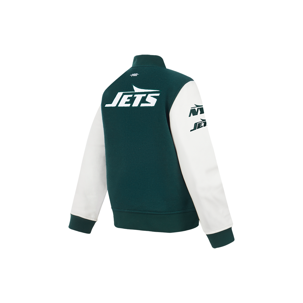 NFL NEW YORK JETS CLASSIC CHENILLE LITTLE BOY'S WOOL VARSITY JACKET (FOREST GREEN/WHITE)