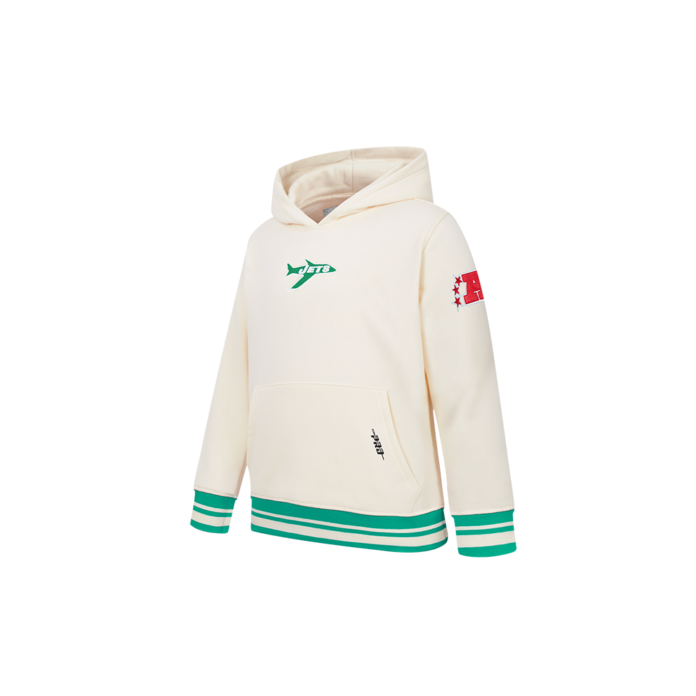 NFL NEW YORK JETS RETRO CLASSIC TODDLER BOY'S RIB FLC PO HOODIE (EGGSHELL/ KELLY GREEN)