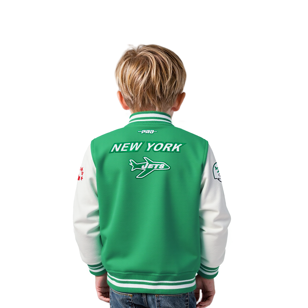 NFL NEW YORK JETS RETRO CLASSIC TODDLER BOYS RIB WOOL VARSITY JACKET (KELLY GREEN/ WHITE)