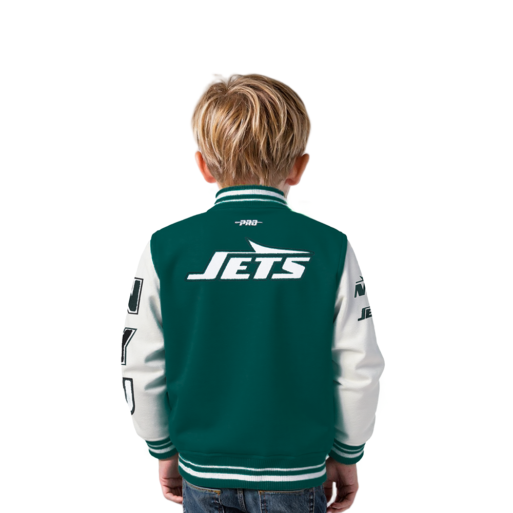 NFL NEW YORK JETS CLASSIC CHENILLE TODDLER BOY'S WOOL VARSITY JACKET (FOREST GREEN/WHITE)