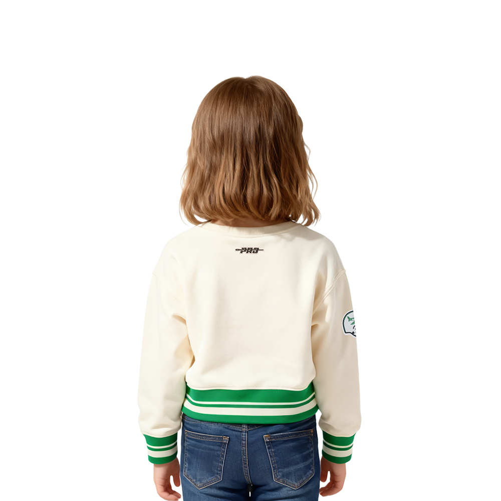 NFL NEW YORK JETS RETRO CLASSIC TODDLER GIRL'S RIB FLC CREWNECK (EGGSHELL/ KELLY GREEN)