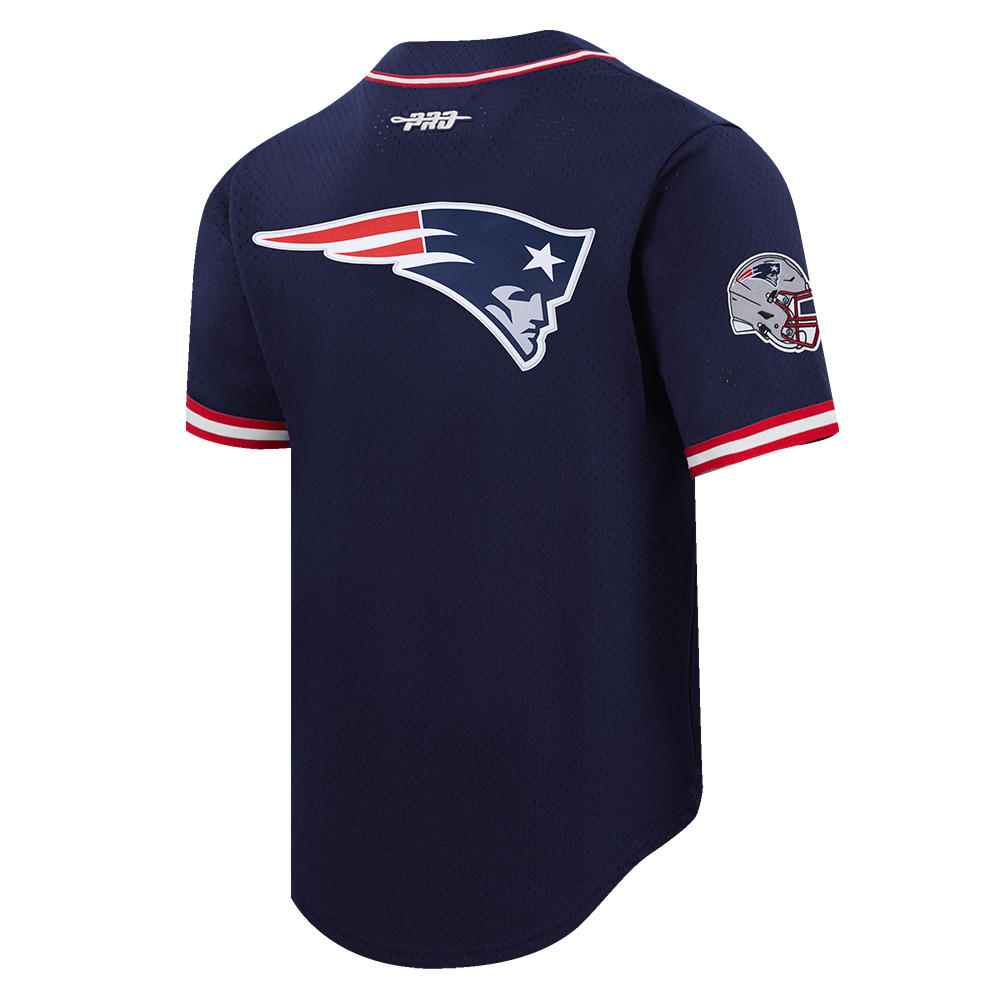 NFL NEW ENGLAND PATRIOTS SCRIPT TAIL MEN'S MESH BUTTON DOWN SHIRT (MIDNIGHT NAVY/RED)