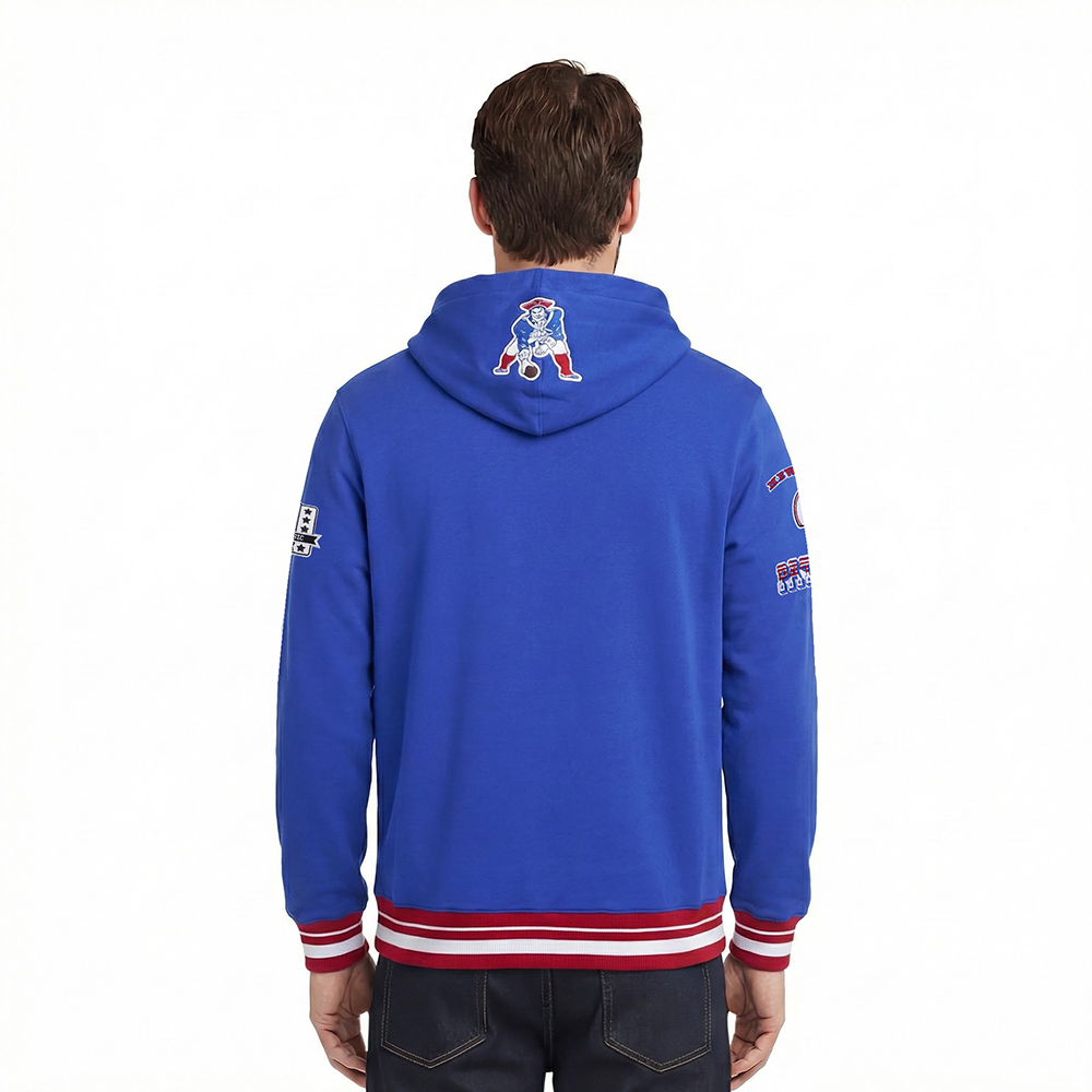 NFL NEW ENGLAND PATRIOTS RETRO CLASSIC MEN'S PULLOVER HOODIE (ROYAL BLUE/RED)