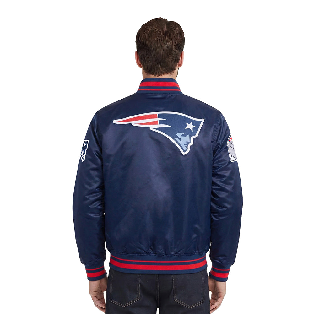 NFL NEW ENGLAND PATRIOTS SCRIPT TAIL MEN'S SATIN JACKET (MIDNIGHT NAVY/RED/MIDNIGHT NAVY)