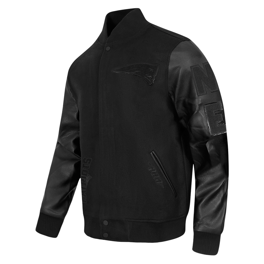 NFL NEW ENGLAND PATRIOTS TRIPLE BLACK MEN'S WOOL VARSITY JACKET (TRIPLE BLACK MEN'S)