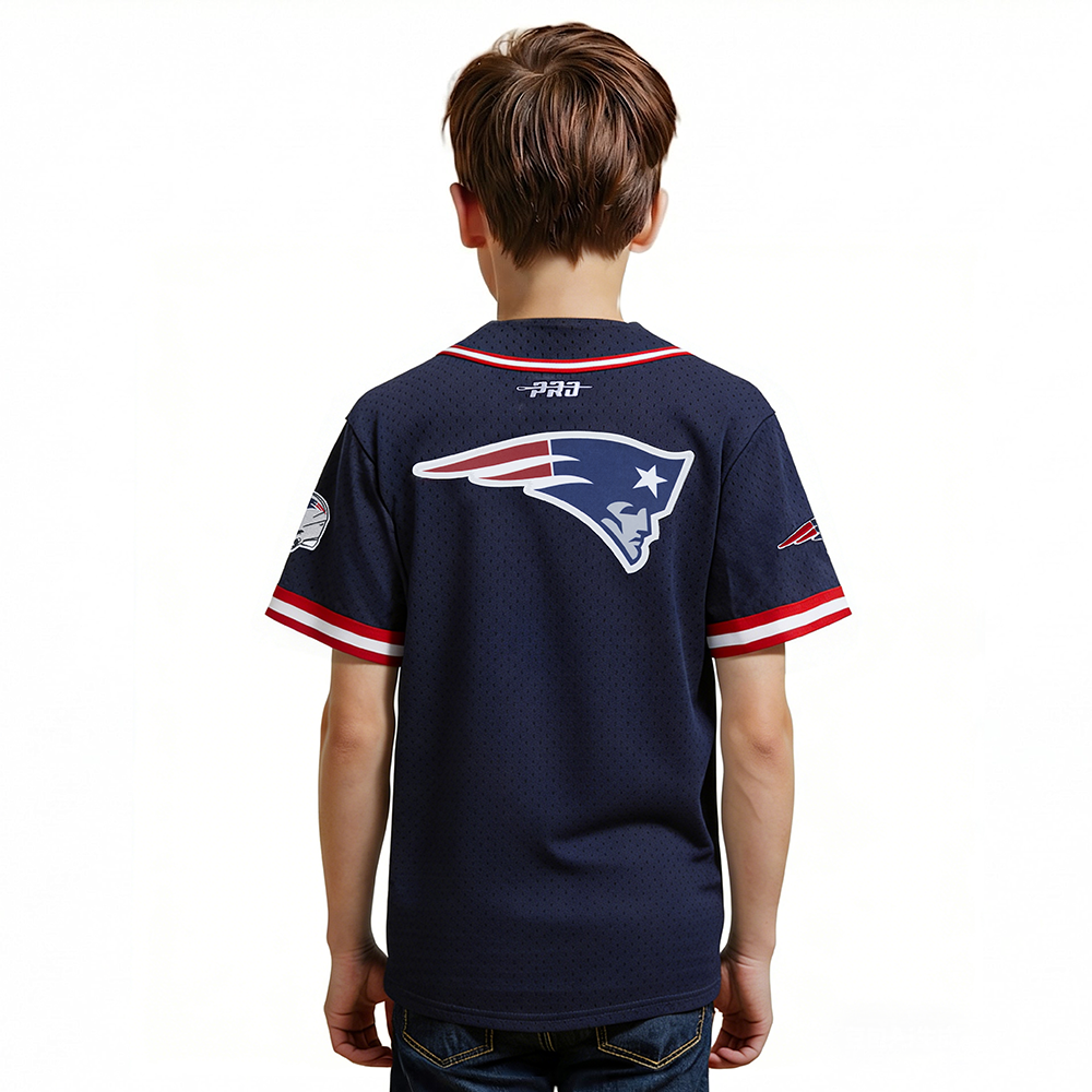 NFL NEW ENGLAND PATRIOTS CLASSIC BIG BOY'S MESH BUTTON DOWN SHIRT (MIDNIGHT NAVY/RED)