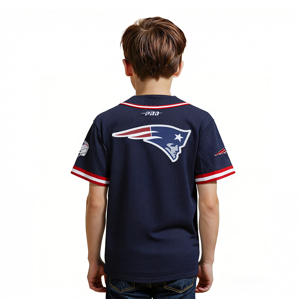 NFL NEW ENGLAND PATRIOTS CLASSIC LITTLE BOY'S MESH BUTTON DOWN SHIRT (MIDNIGHT NAVY/RED)