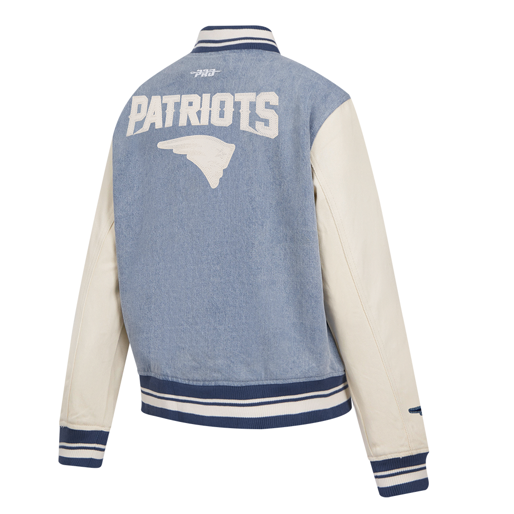 NFL NEW ENGLAND PATRIOTS VARSITY BLUES WOMEN'S  DENIM VARSITY JACKET (DENIM/LINEN)