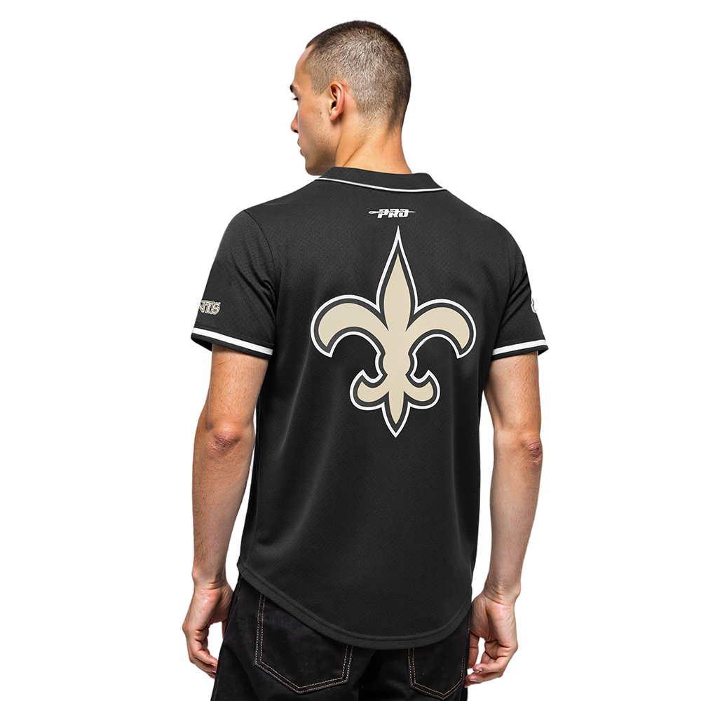 NFL NEW ORLEANS SAINTS SCRIPT TAIL MEN'S MESH BUTTON DOWN SHIRT (BLACK)