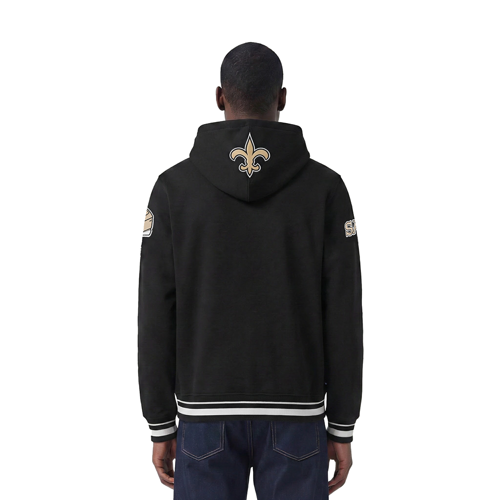 NFL NEW ORLEANS SAINTS SCRIPT TAIL MEN'S RIB FLC PO HOODIE (BLACK)