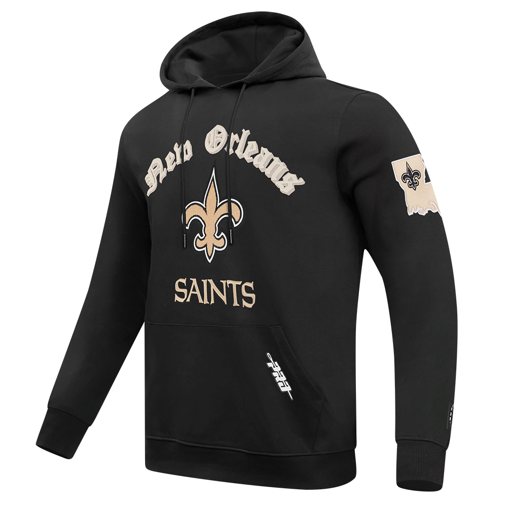 NFL NEW ORLEANS SAINTS OLD ENGLISH MEN'S PO HOODIE (BLACK)
