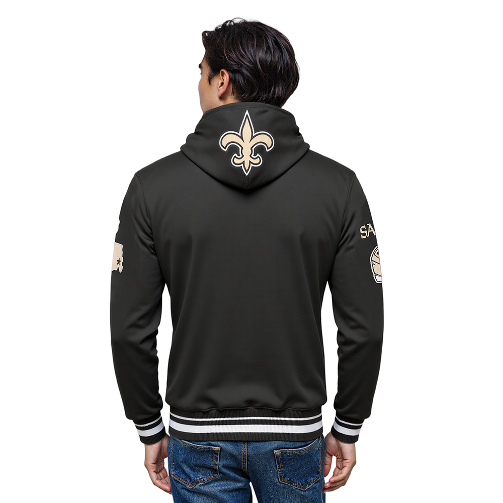 NFL NEW ORLEANS SAINTS MASHUP MEN'S RIB PO HOODIE (BLACK)