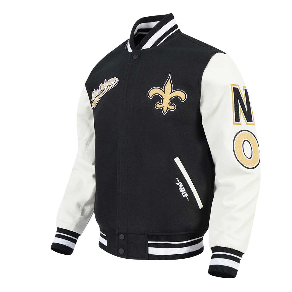 NFL NEW ORLEANS SAINTS SCRIPT TAIL MEN'S RIB WOOL VARSITY (BLACK/WHITE)