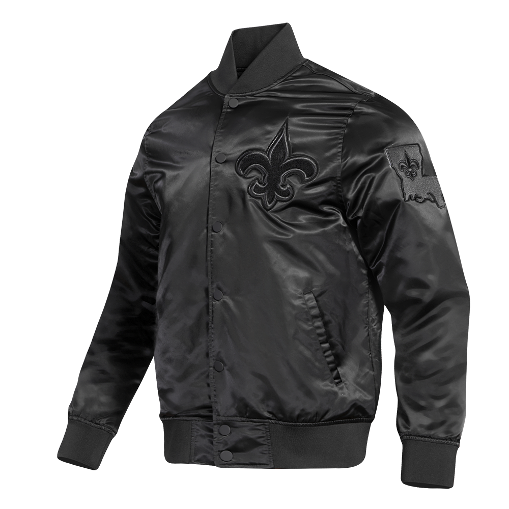 NFL NEW ORLEANS SAINTS TRIPLE BLACK SATIN JACKET (TRIPLE BLACK)