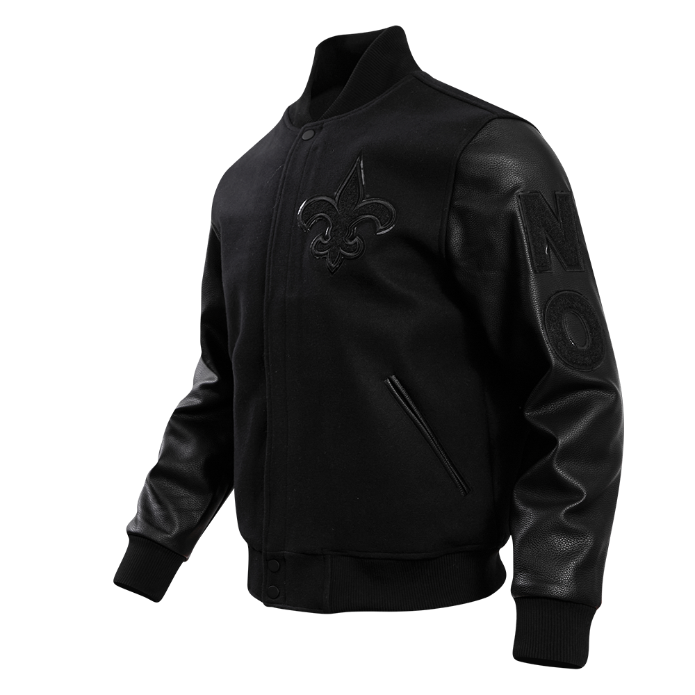 NFL NEW ORLEANS SAINTS TRIPLE BLACK MEN'S WOOL VARSITY JACKET (TRIPLE BLACK MEN'S)