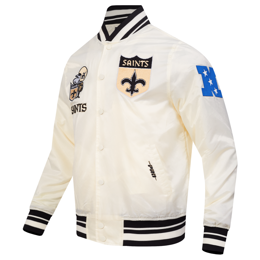 NFL NEW ORLEANS SAINTS RETRO CLASSIC MEN'S RIB SATIN JACKET (EGGSHELL/ BLACK)