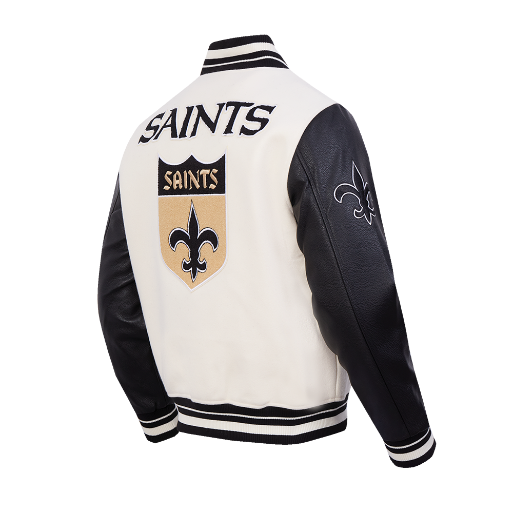 NFL NEW ORLEANS SAINTS RETRO CLASSIC MEN'S RIB WOOL VARSTIY JACKET (EGGSHELL/ BLACK)