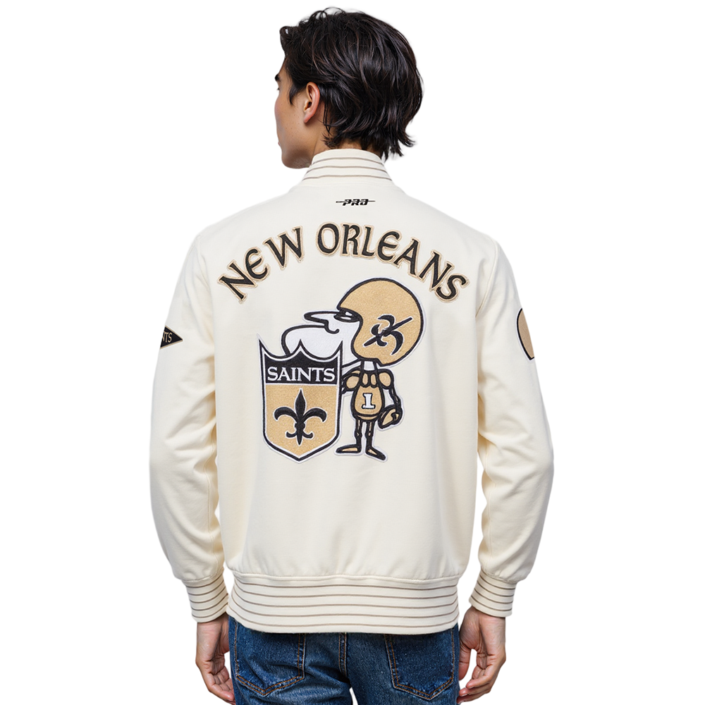 NFL NEW ORLEANS SAINTS PRO GAME DAY MEN'S RETRO JACKET (EGGSHELL/TAUPE/EGGSHELL)