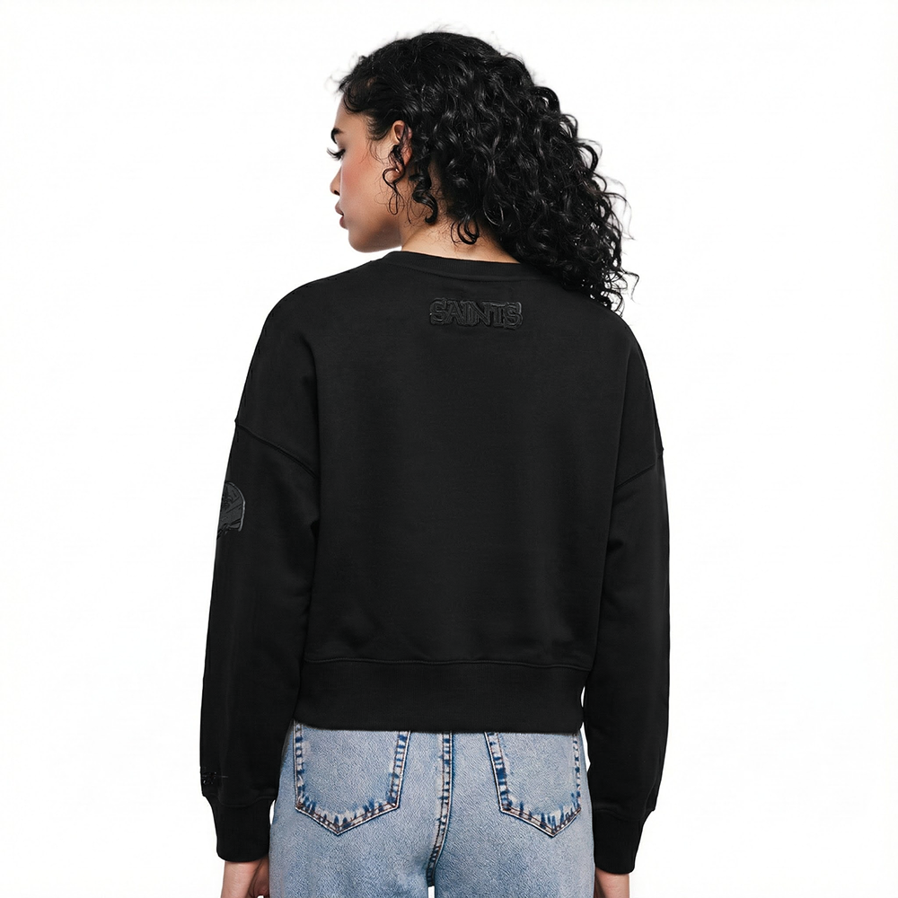 NFL NEW ORLEANS SAINTS TRIPLE BLACK WOMEN'S FLC CREWNECK (TRIPLE BLACK WOMEN'S)