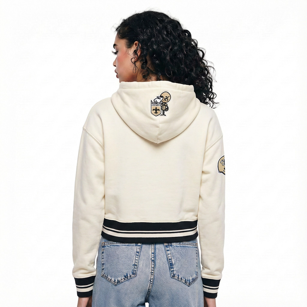 NFL NEW ORLEANS SAINTS RETRO CLASSIC WOMEN'S CROPPED PO HOODIE (EGGSHELL/BLACK)