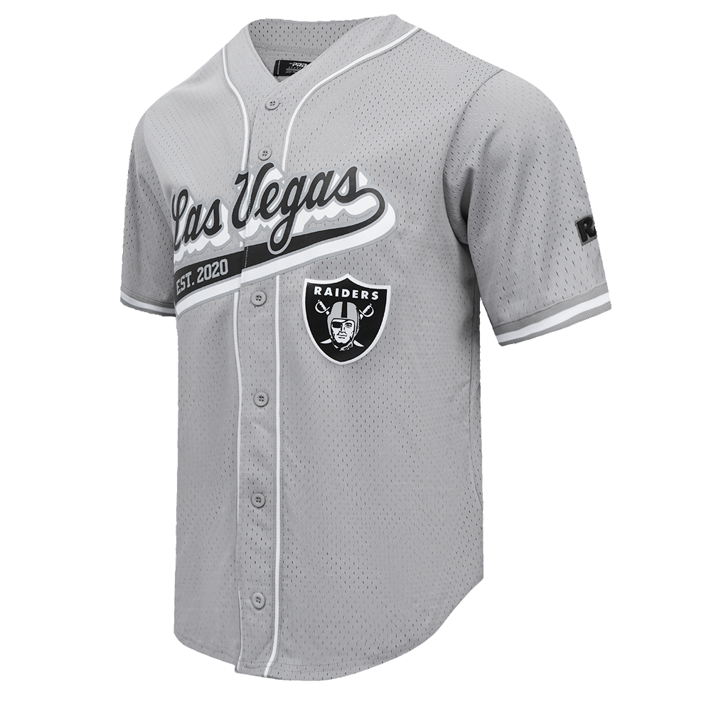 NFL LAS VEGAS RAIDERS SCRIPT TAIL MEN'S MESH BUTTON DOWN SHIRT (GRAY ...