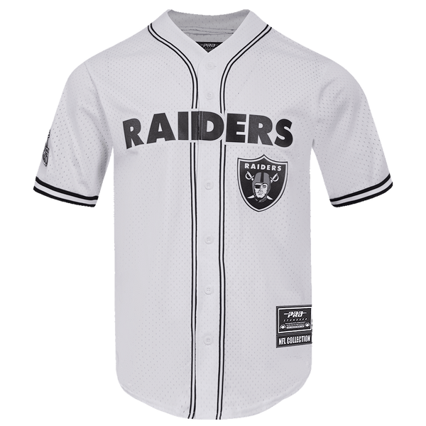 NFL LAS VEGAS RAIDERS LOGO CLASSIC MESH MEN'S BUTTON DOWN SHIRT (WHITE/BLACK/WHITE)