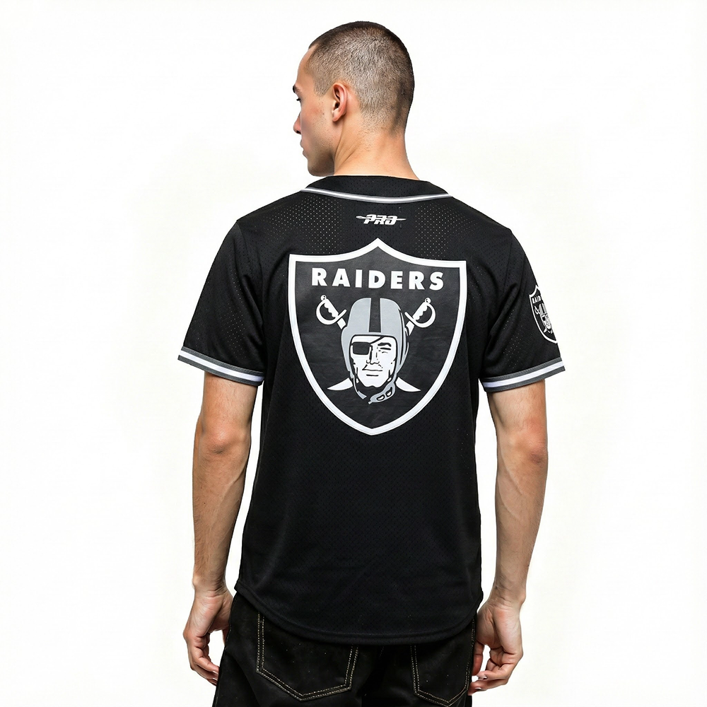 NFL LAS VEGAS RAIDERS MAXX CROSBY #98 CLASSIC MESH PNN MEN'S MESH BUTTON DOWN SHIRT (BLACK/GRAY)